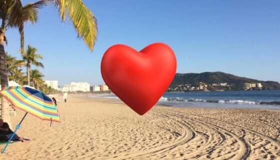 Zihuatanejo beach with superimosed read hear in center