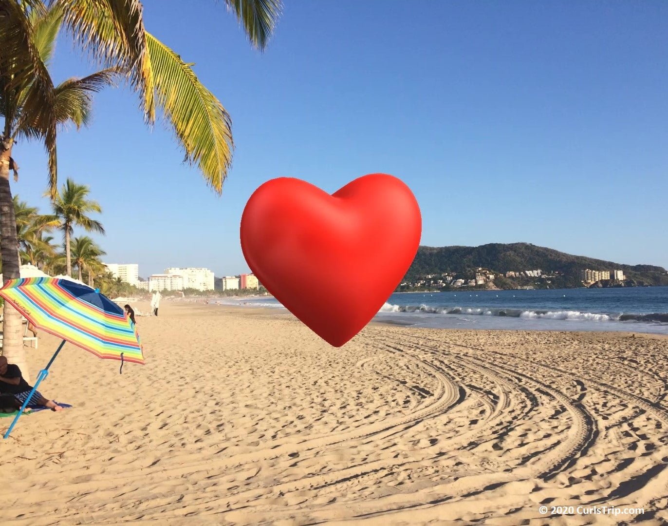 Zihuatanejo beach with superimosed read hear in center